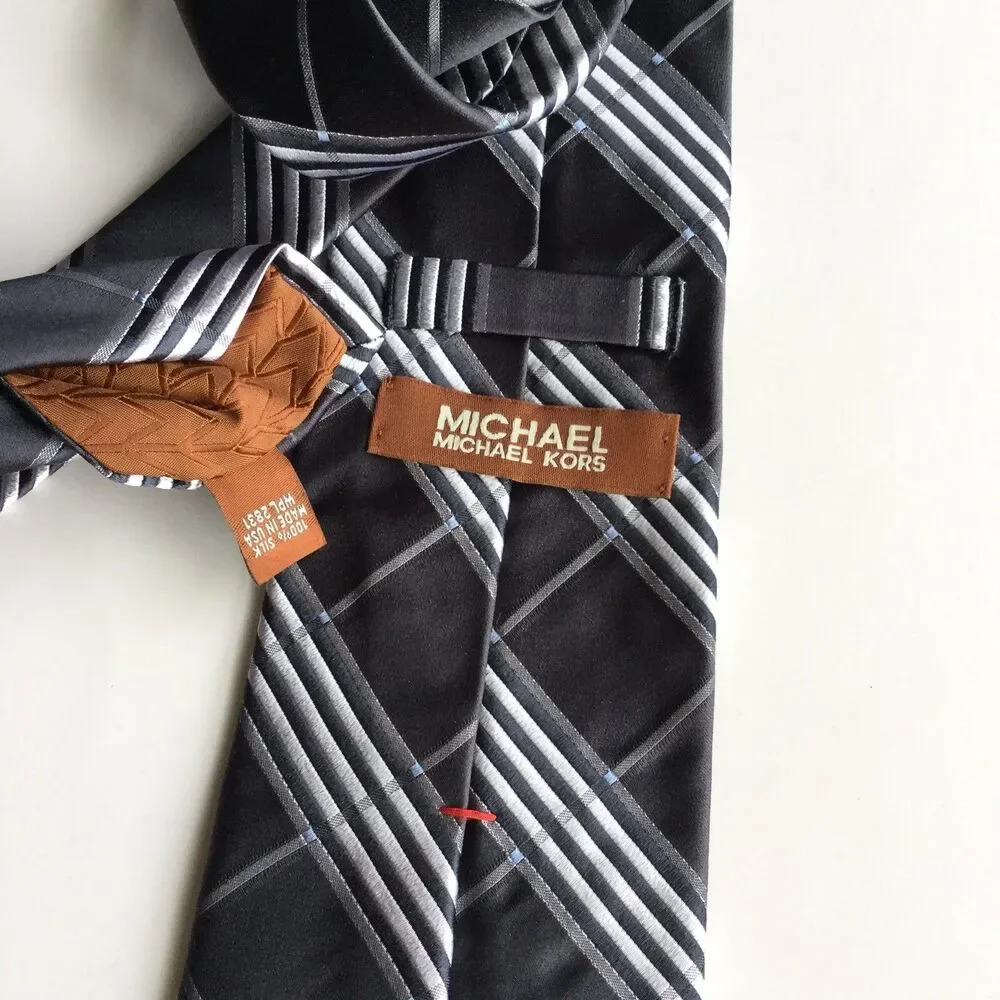 Michael Michael Kors Mens Neck Tie Gray Plaid 100% Silk 58 x 3.75
